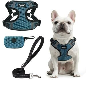 New Blue Dog Harness and Leash Set turquoise medium 17" to 21"